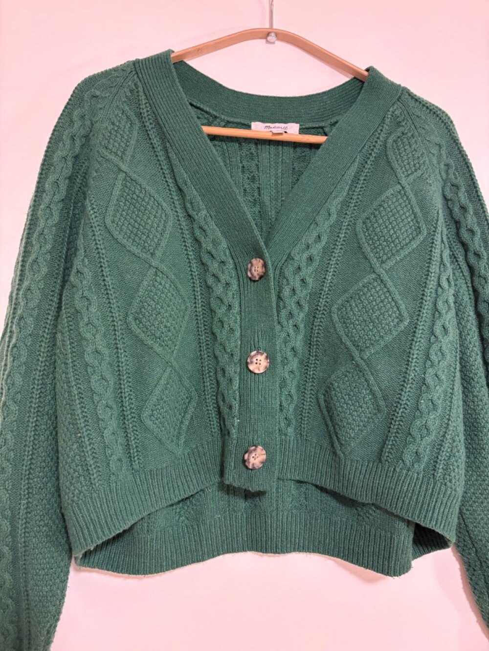 Madewell Green Cable-Knit Cropped Cardigan - Picture 5 of 6